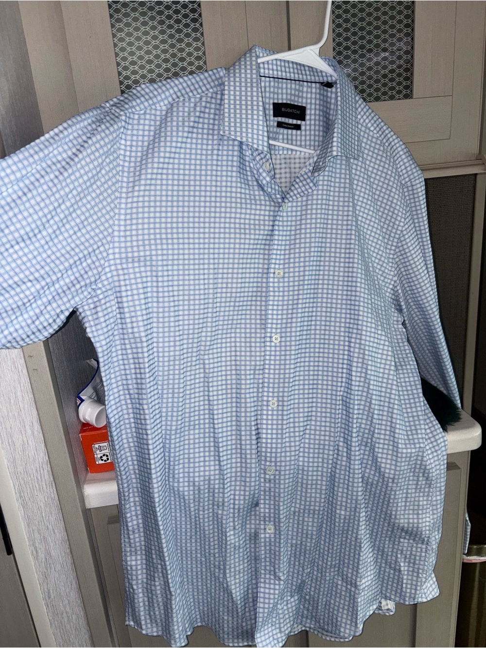 Bugatchi Men's Light Blue Check Dress Shirt
